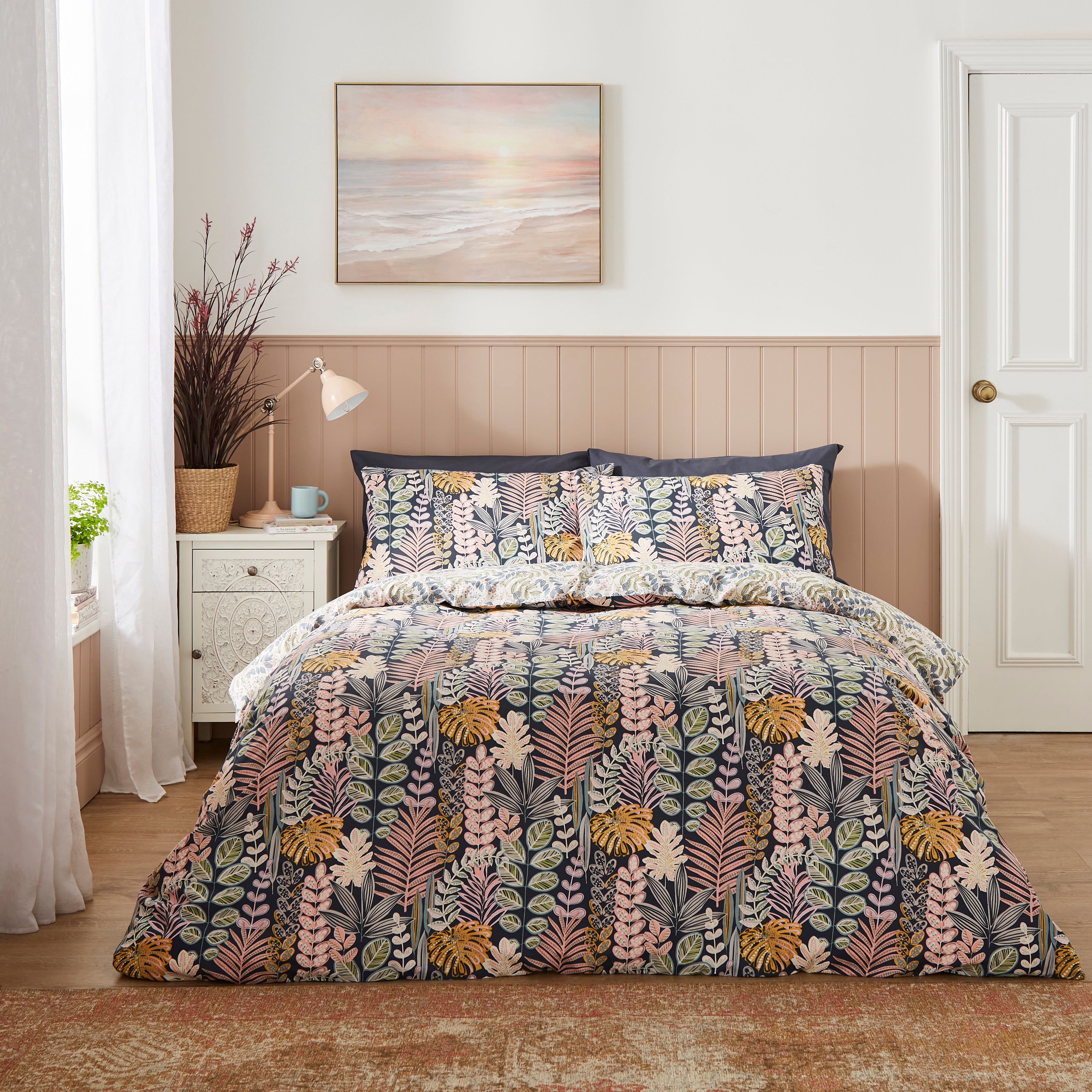 Tropic Paradise Navy Duvet Cover Pillowcase Set Navy Blue