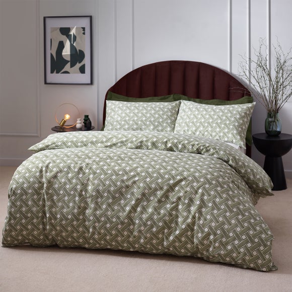 Hem Alexa Cotton Rich Duvet Cover Pillowcase Set Green