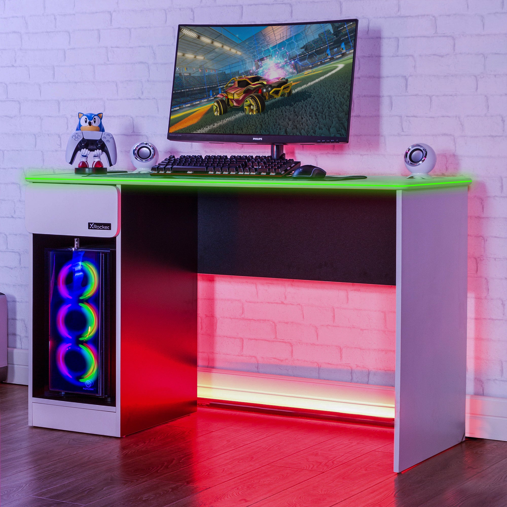X Rocker White Carbon Tek Gaming Desk with Wireless Charging and Neo Fibre LED