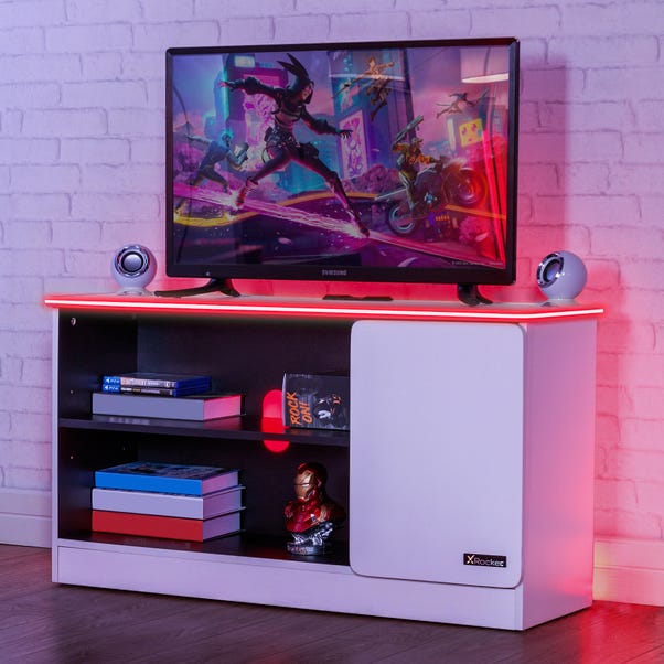 X Rocker White Carbon Tek TV Media Cabinet with Neo Fibre LED White