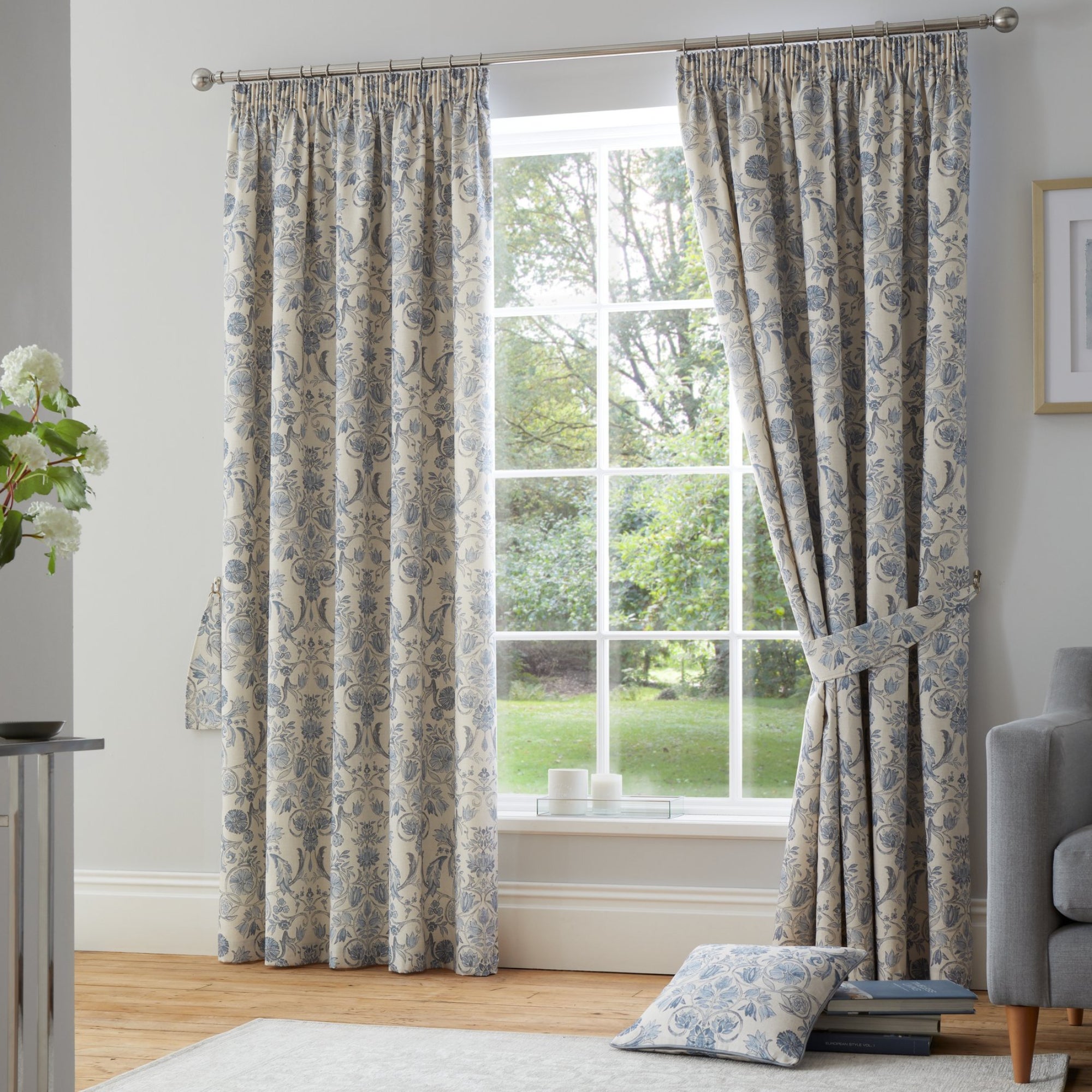 Averie Pencil Pleat Curtains Blue undefined