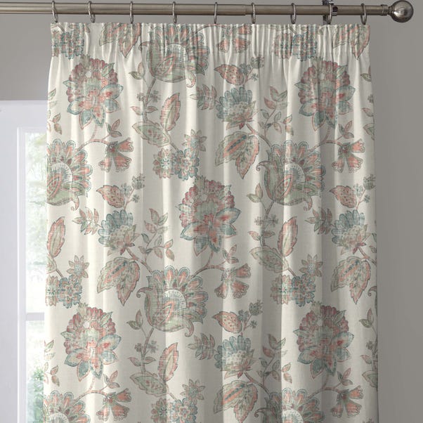 Indira Coral Pencil Pleat Curtains image 1 of 6
