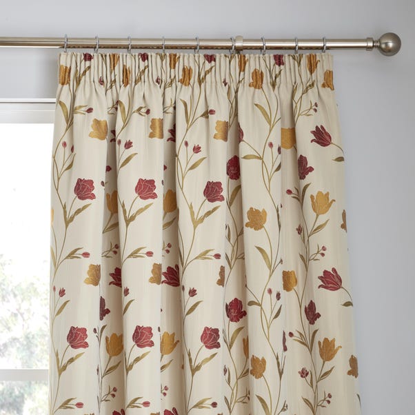 Curtina Juliette Natural & Red Pencil Pleat Curtains image 1 of 6