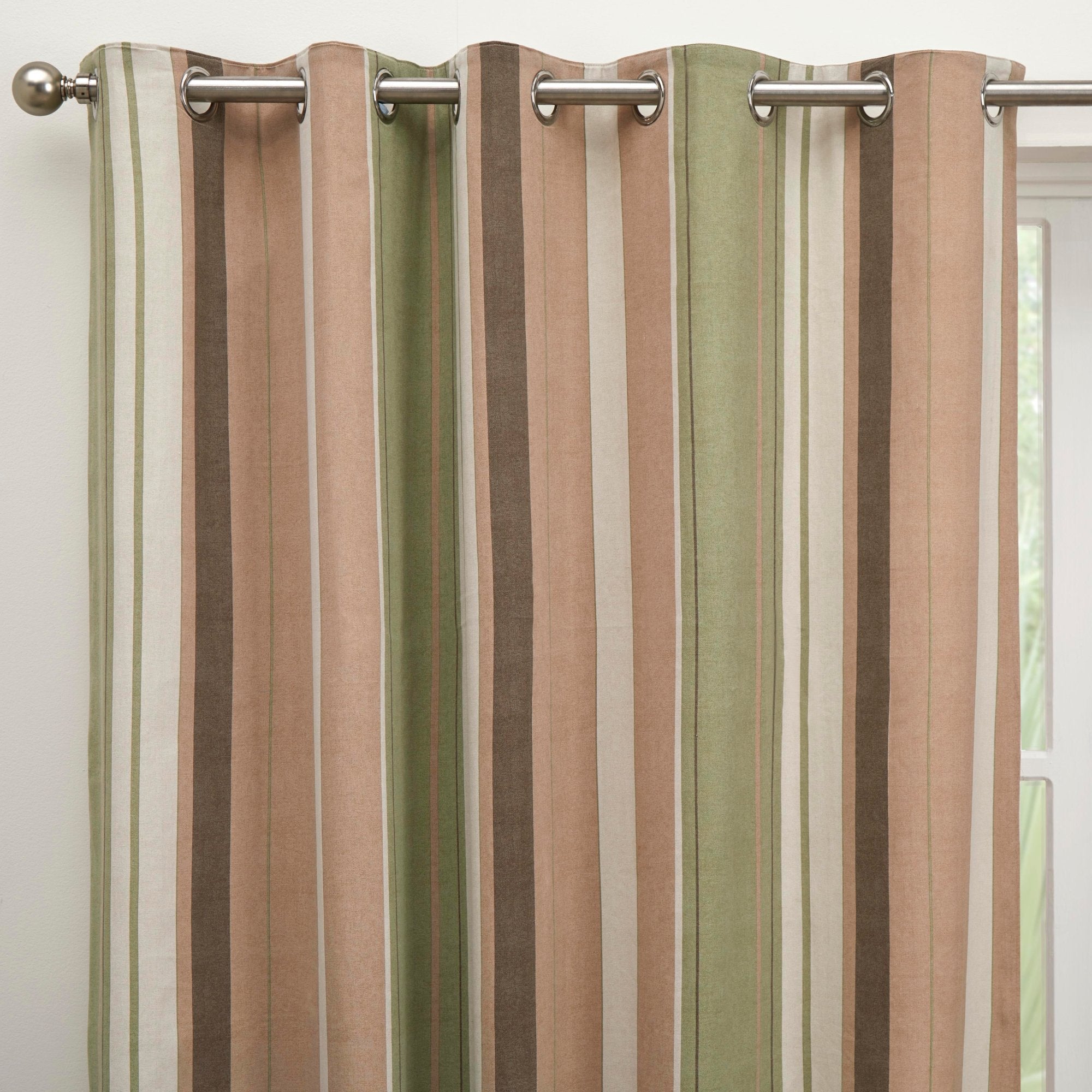 Photos - Curtains & Drapes Fusion Whitworth Striped Green Eyelet Curtains Green 