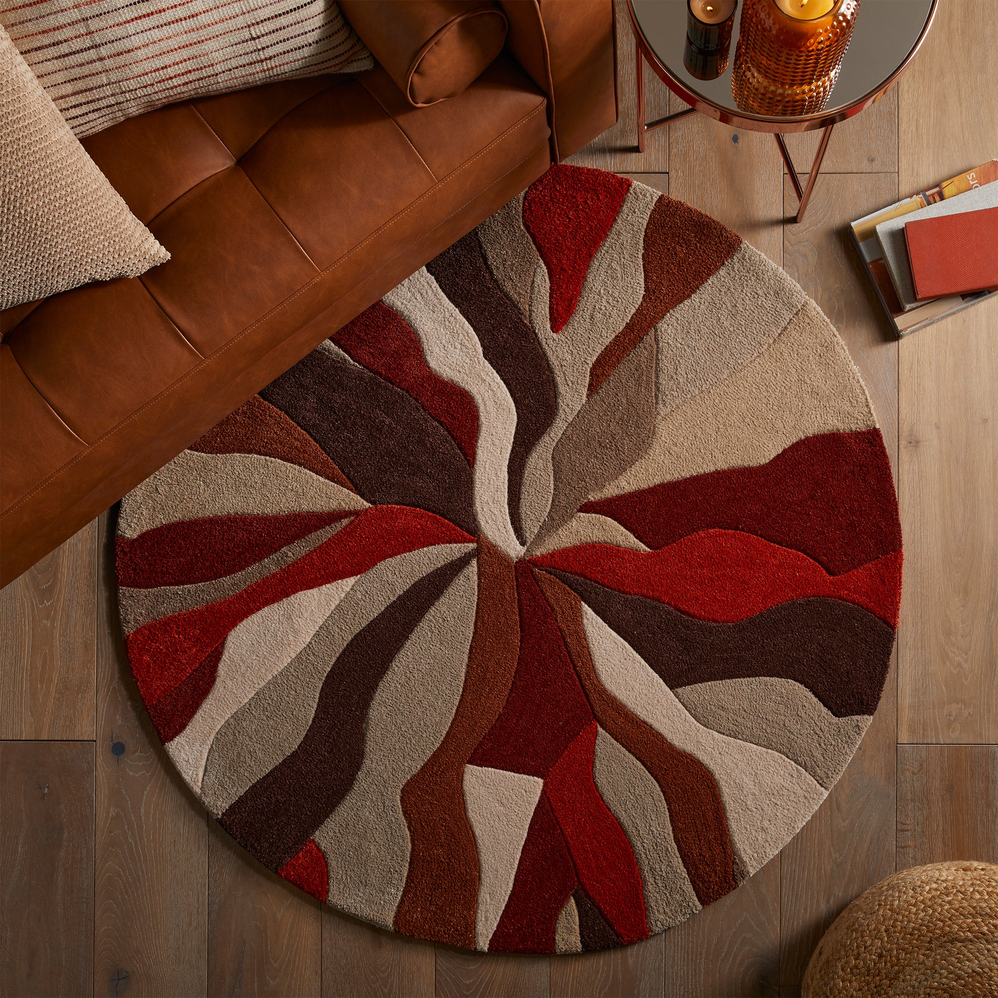 Round Splinter Rug Orange