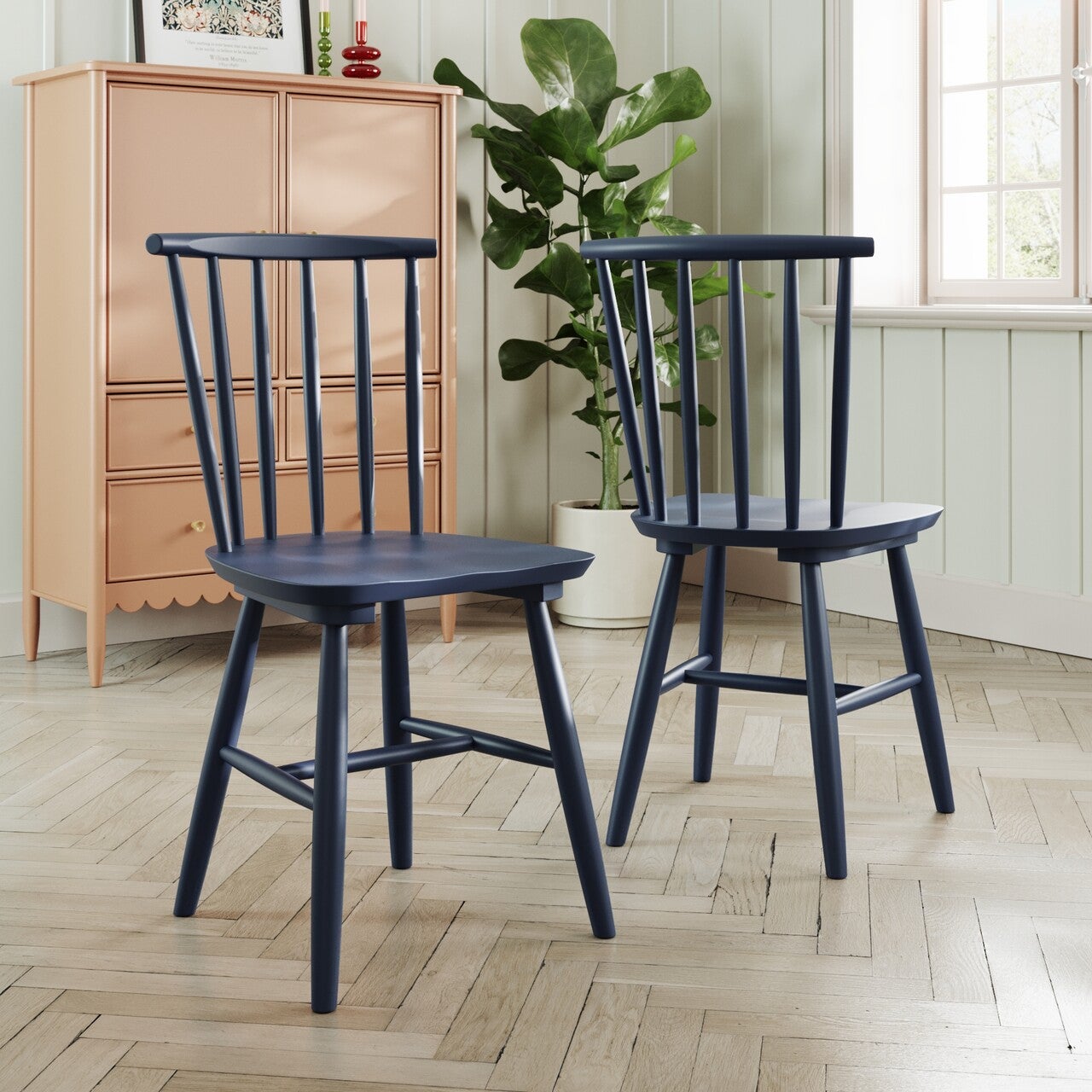 Harvey Set Of 2 Dining Chairs Beech Wood Navy