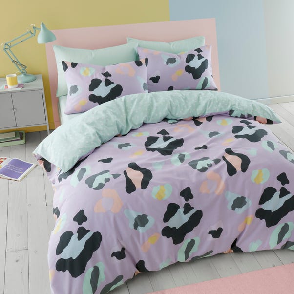 Lilac Leopard Duvet Cover and Pillowcase Set image 1 of 6