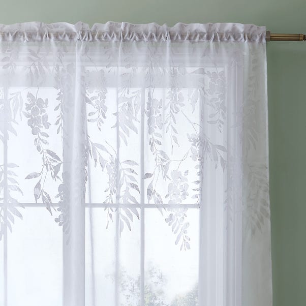 Catherine Lansfield Wisteria Floral White Slot Top Curtain Panel image 1 of 3
