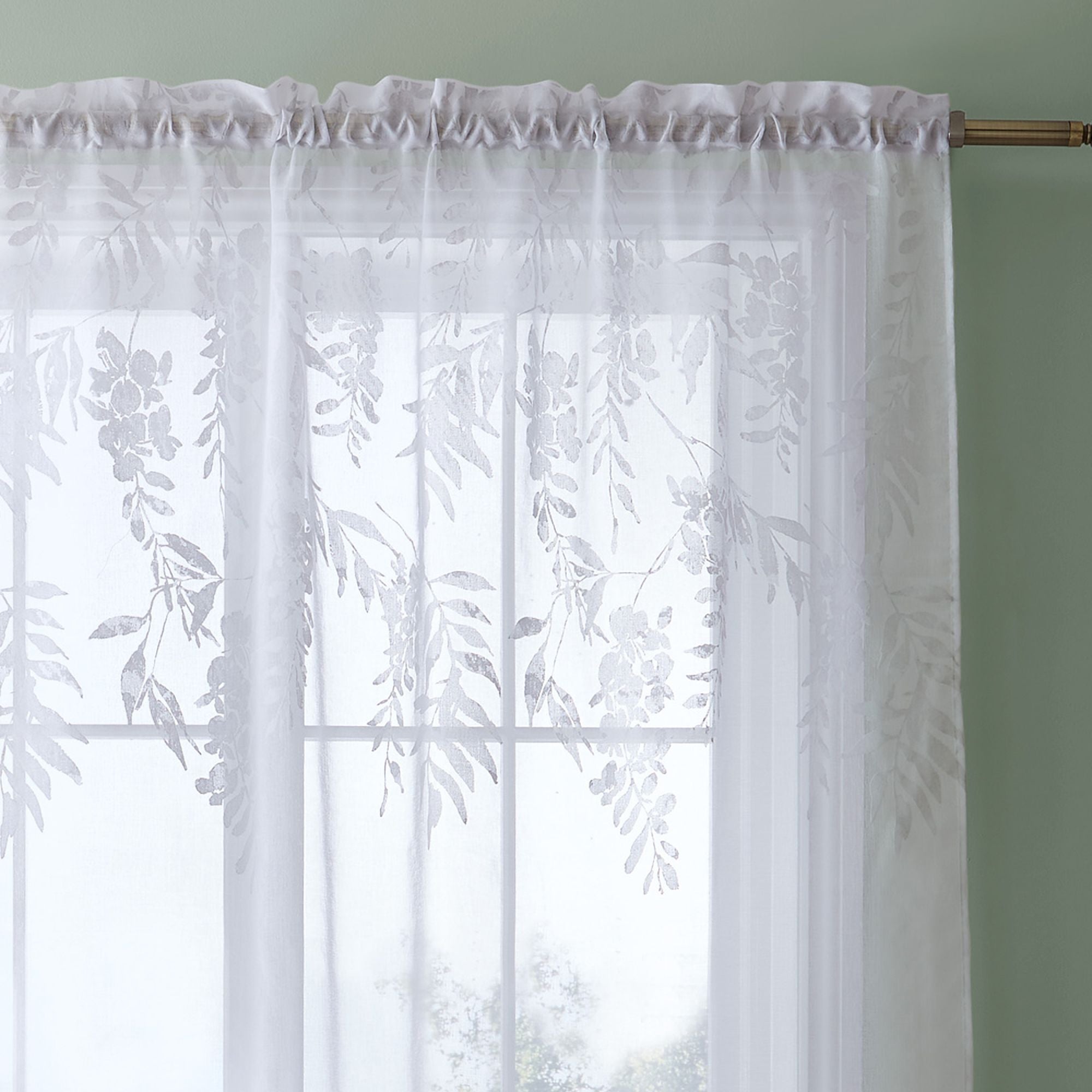 Catherine Lansfield Wisteria Floral White Slot Top Curtain Panel