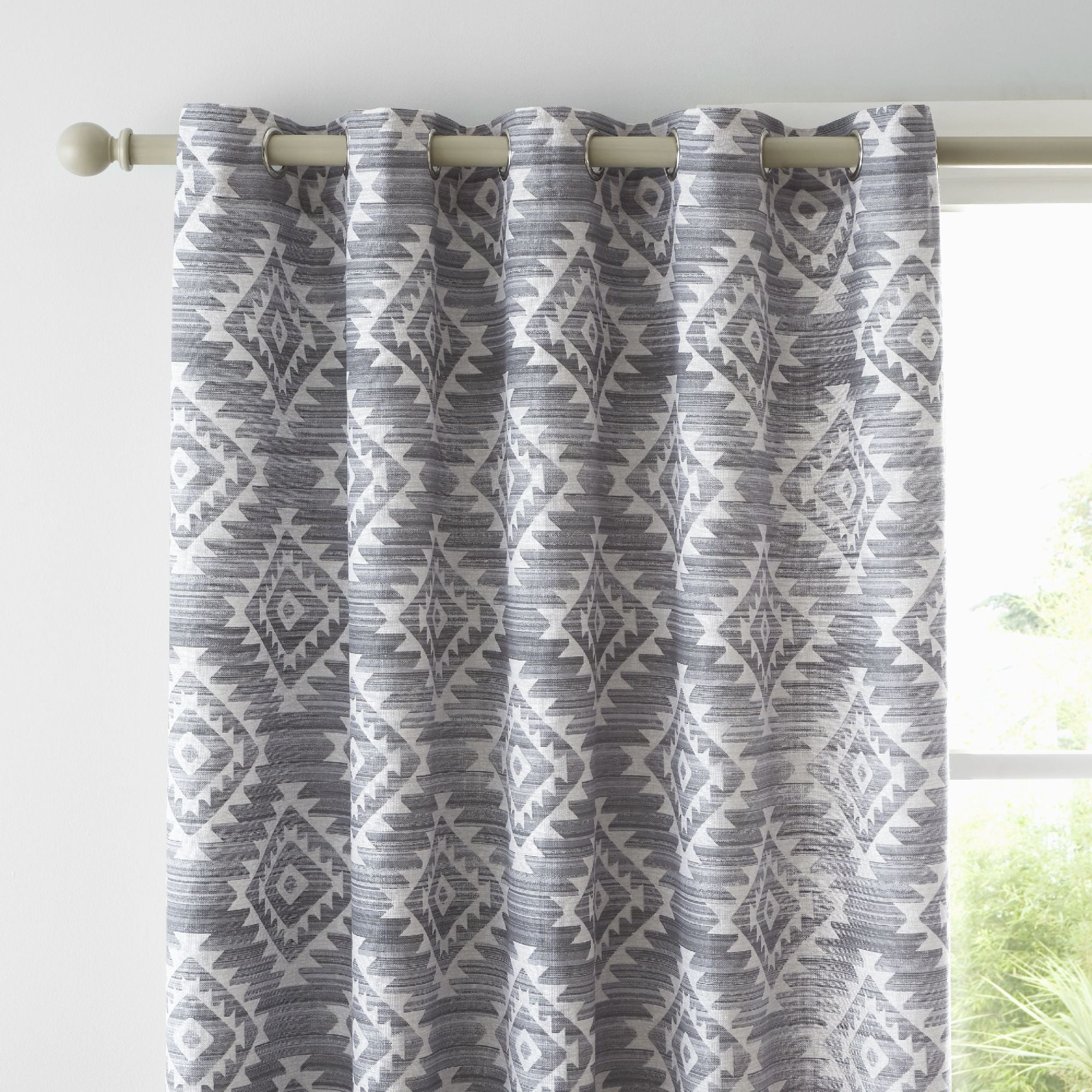 Catherine Lansfield Aztec Geo Charcoal Eyelet Curtains Grey/White