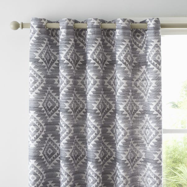 Catherine Lansfield Aztec Geo Charcoal Eyelet Curtains image 1 of 4