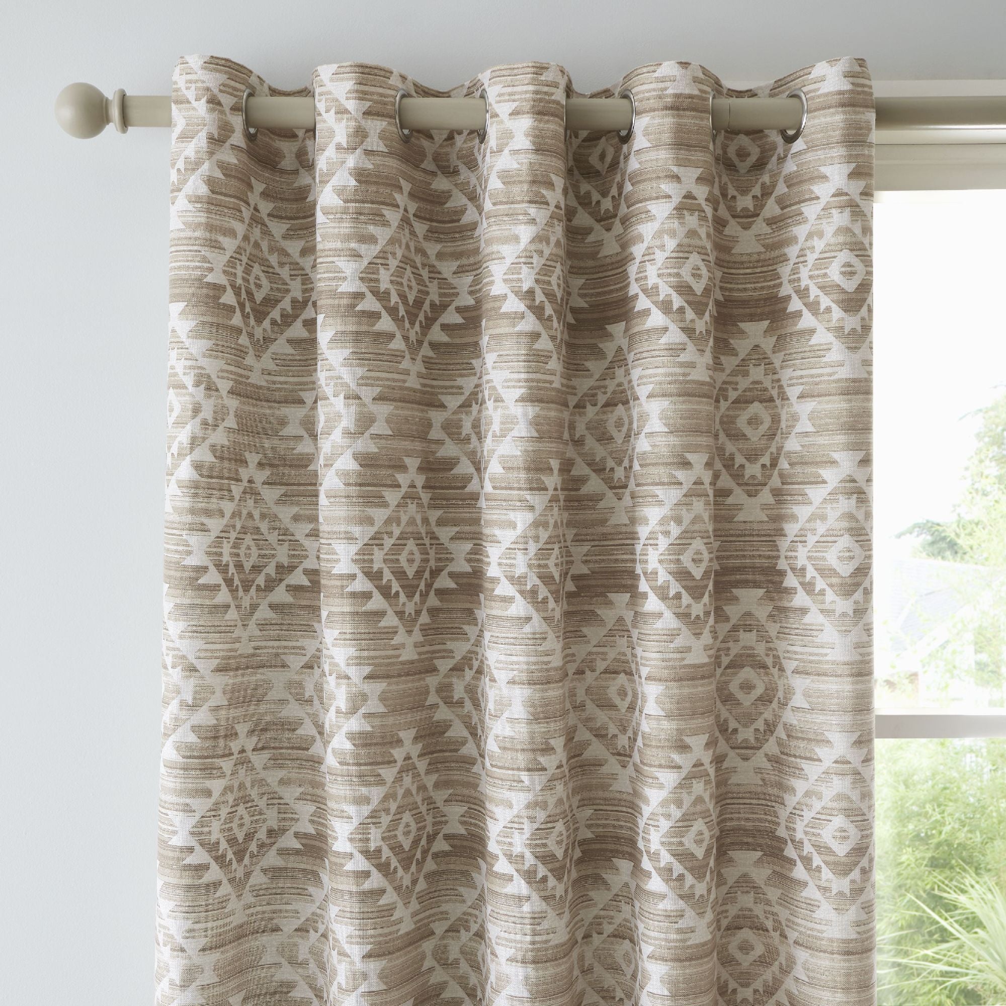 Photos - Curtains & Drapes AZTEC Geo Natural Eyelet Curtains Beige 