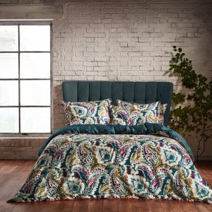 Ew By Edinburgh Weavers Aretha Paisley Teal 100 Cotton Sateen Duvet Cover & Pillowcase Set