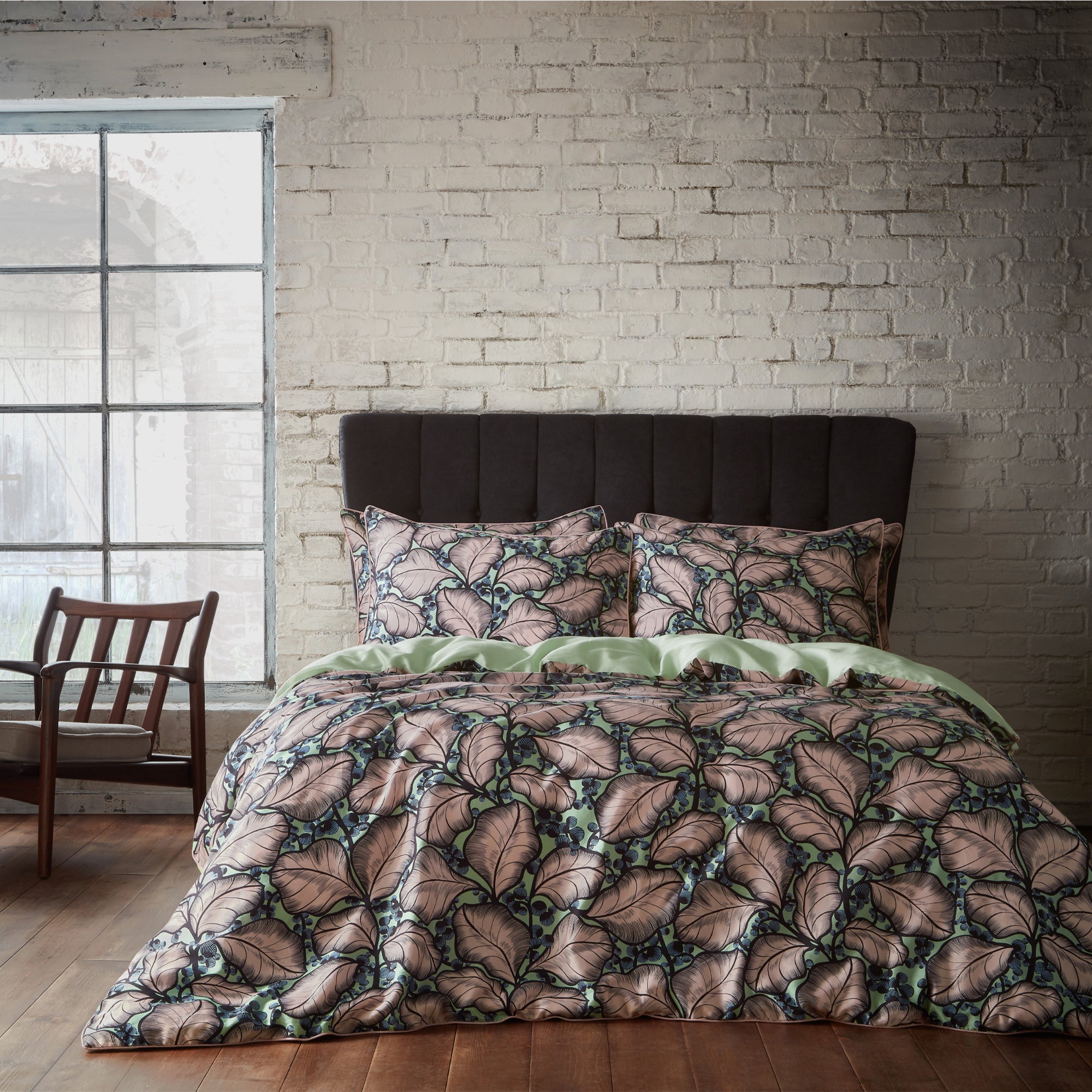 Photos - Bedspread / Coverlet Tropical Magali  Mint 100 Cotton Sateen Duvet Cover & Pillowcase Set green 