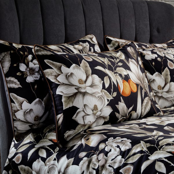 EW by Edinburgh Weavers Lavish Floral Noir 100% Cotton Sateen Pillowcase Pair image 1 of 3