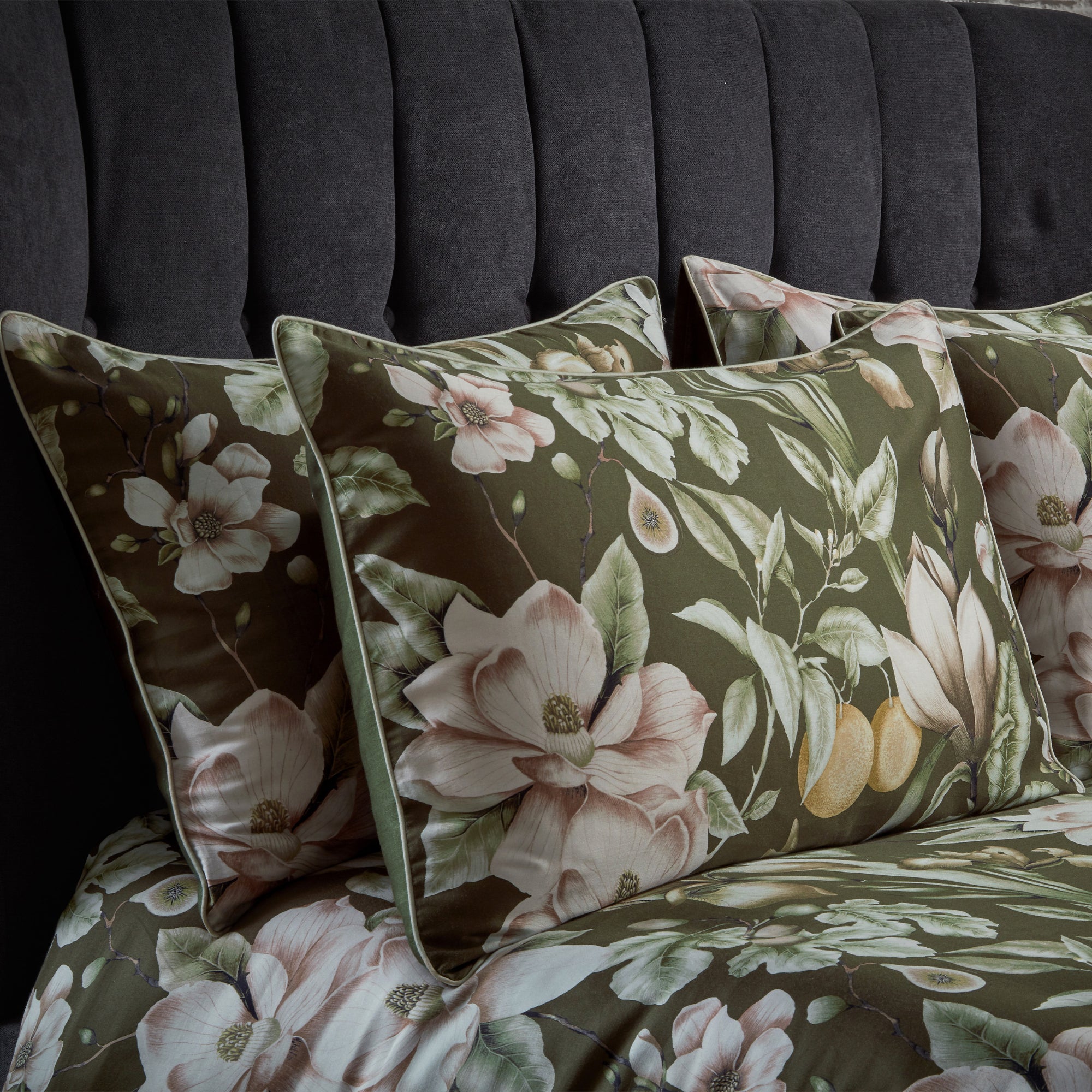 Ew By Edinburgh Weavers Lavish Floral Moss 100 Cotton Sateen Pillowcase Pair Green