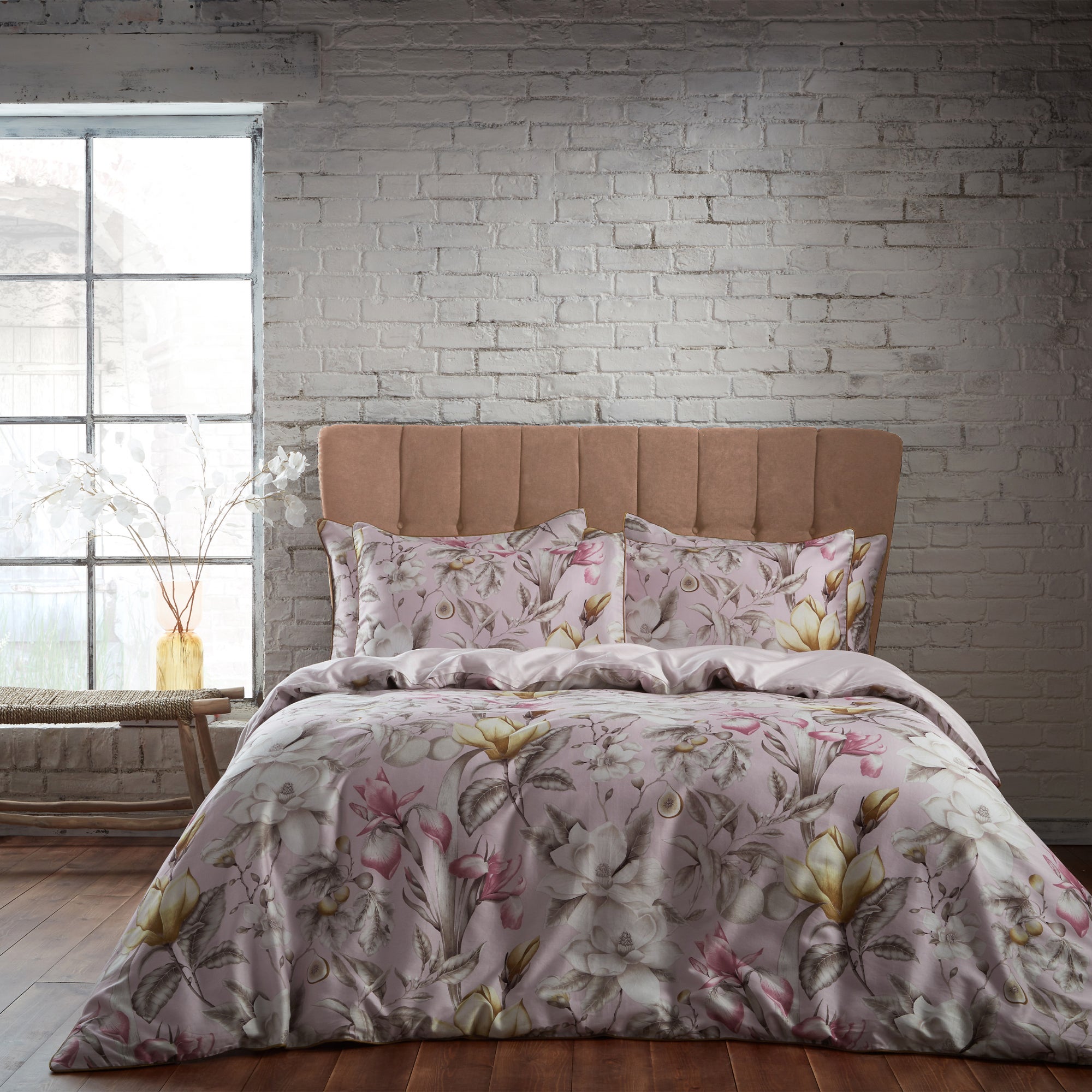 Ew By Edinburgh Weavers Lavish Floral Blush 100 Cotton Sateen Duvet Cover Pillowcase Set Pinkgreen