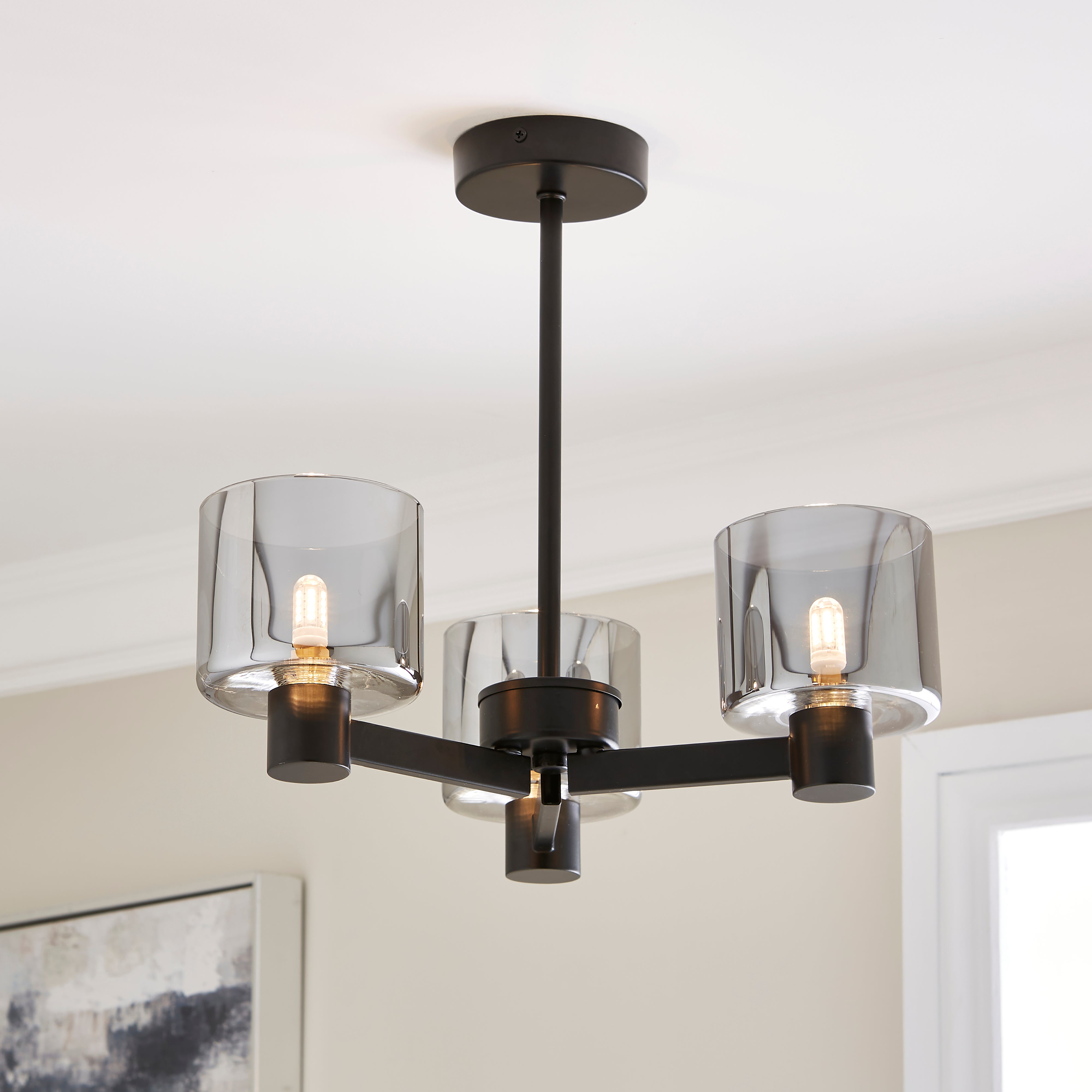 Erin 3 Light Ceiling Smoked Fitting Black