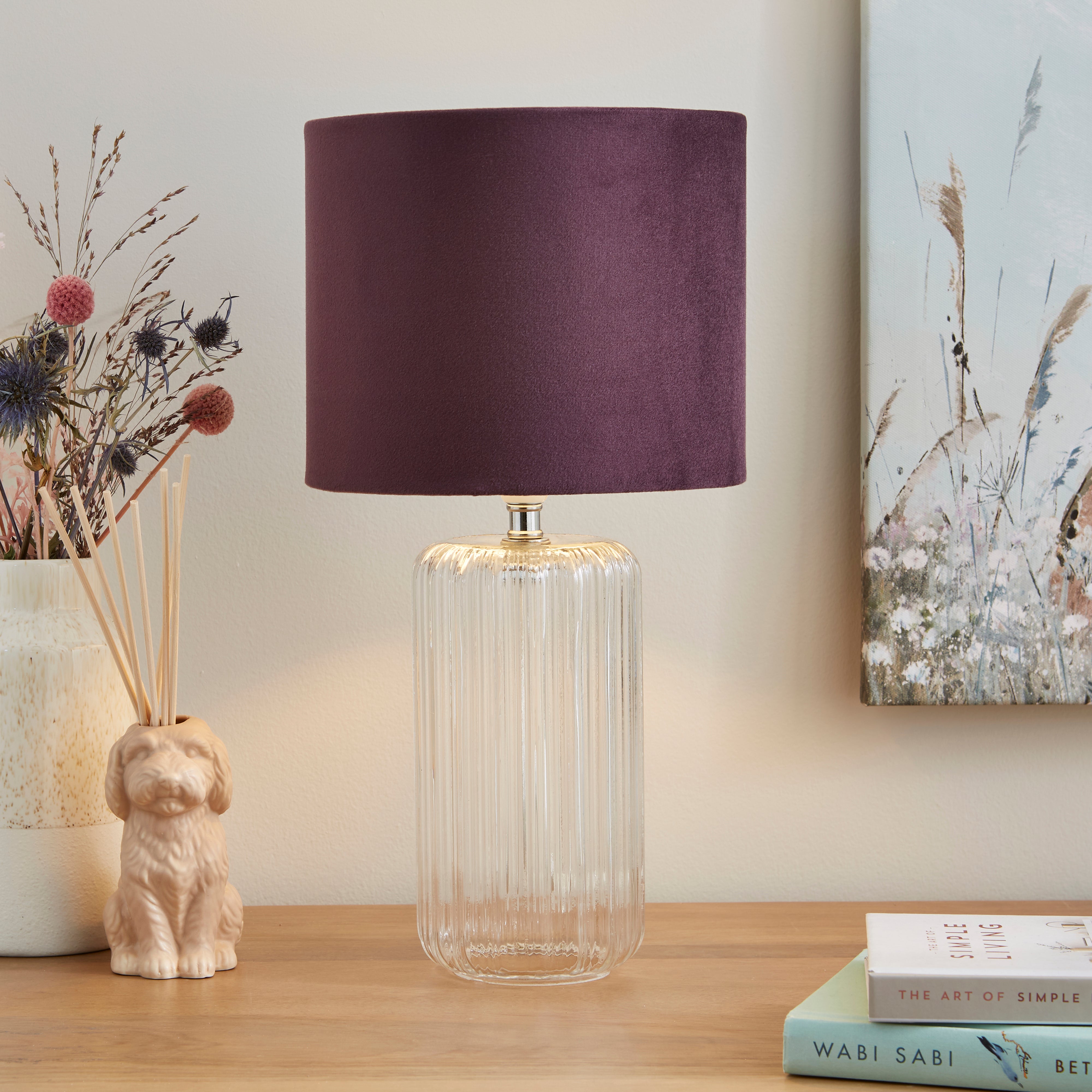 Christine Ribbed Glass Table Lamp Aubergine Purple