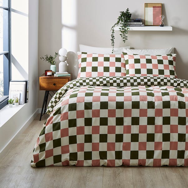 Cleo Checked Green Duvet Cover & Pillowcase Set image 1 of 6