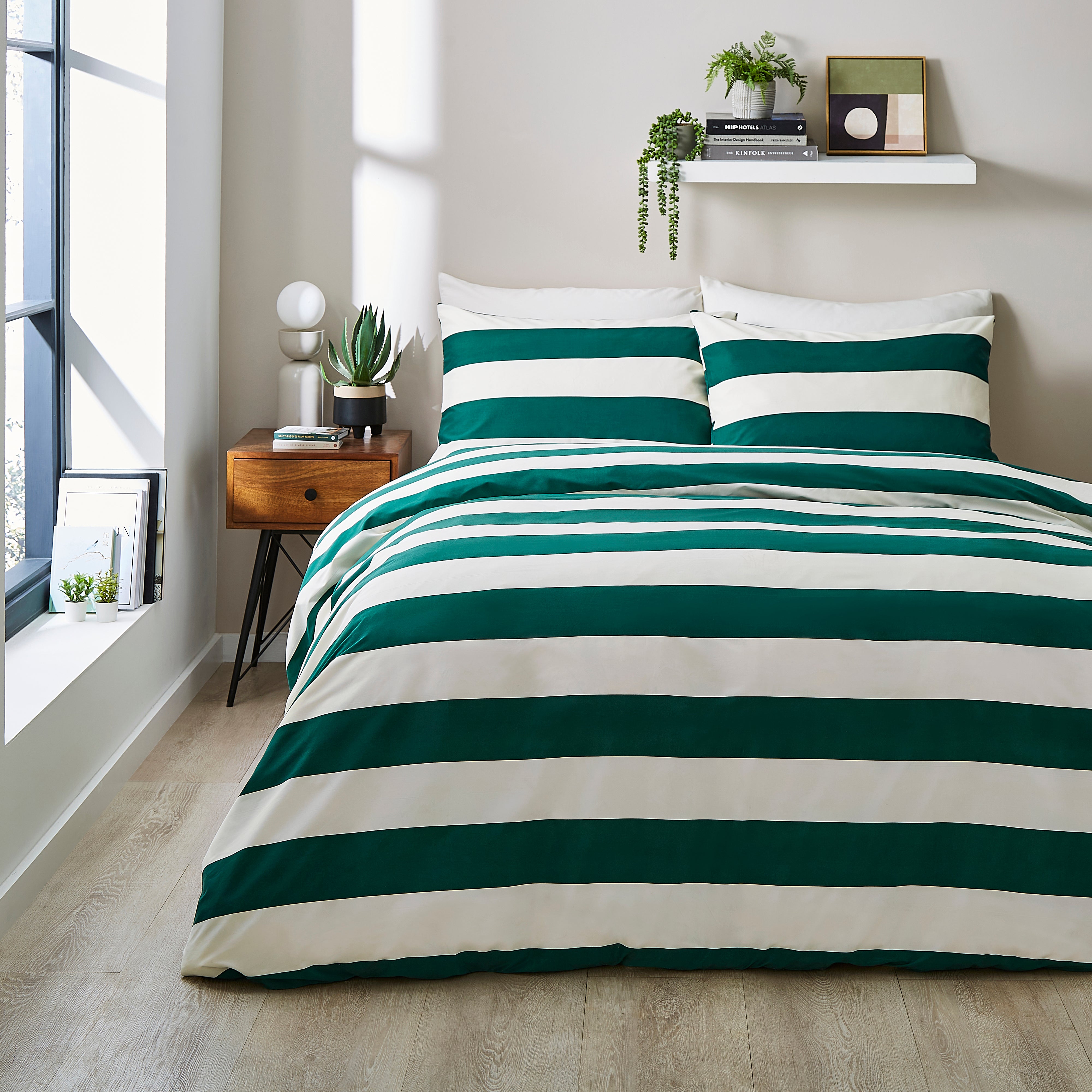 Lex Stripe Green Duvet Cover Pillowcase Set Teal Green