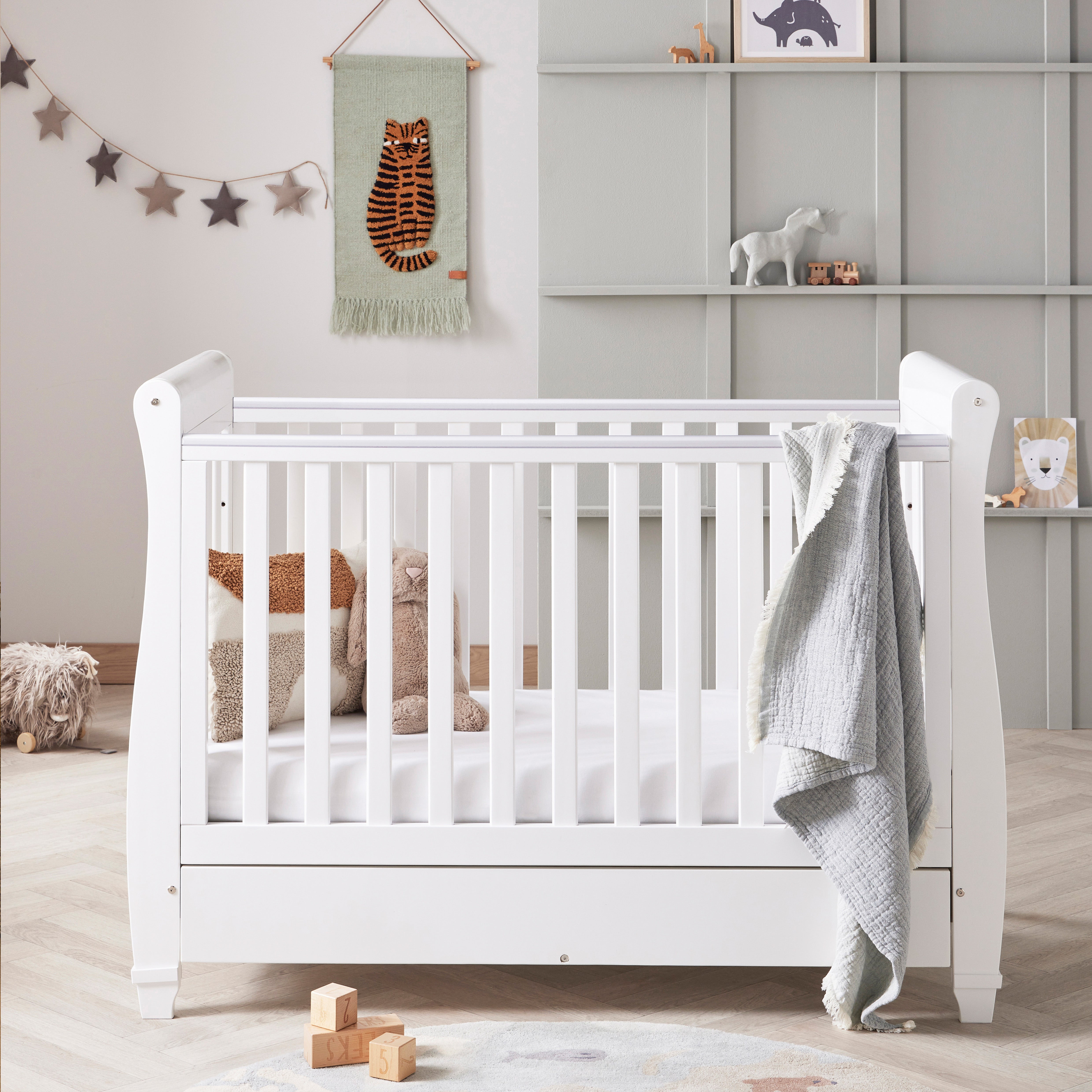 Babymore Eva Sleigh Cot Bed with Drawer | Dunelm