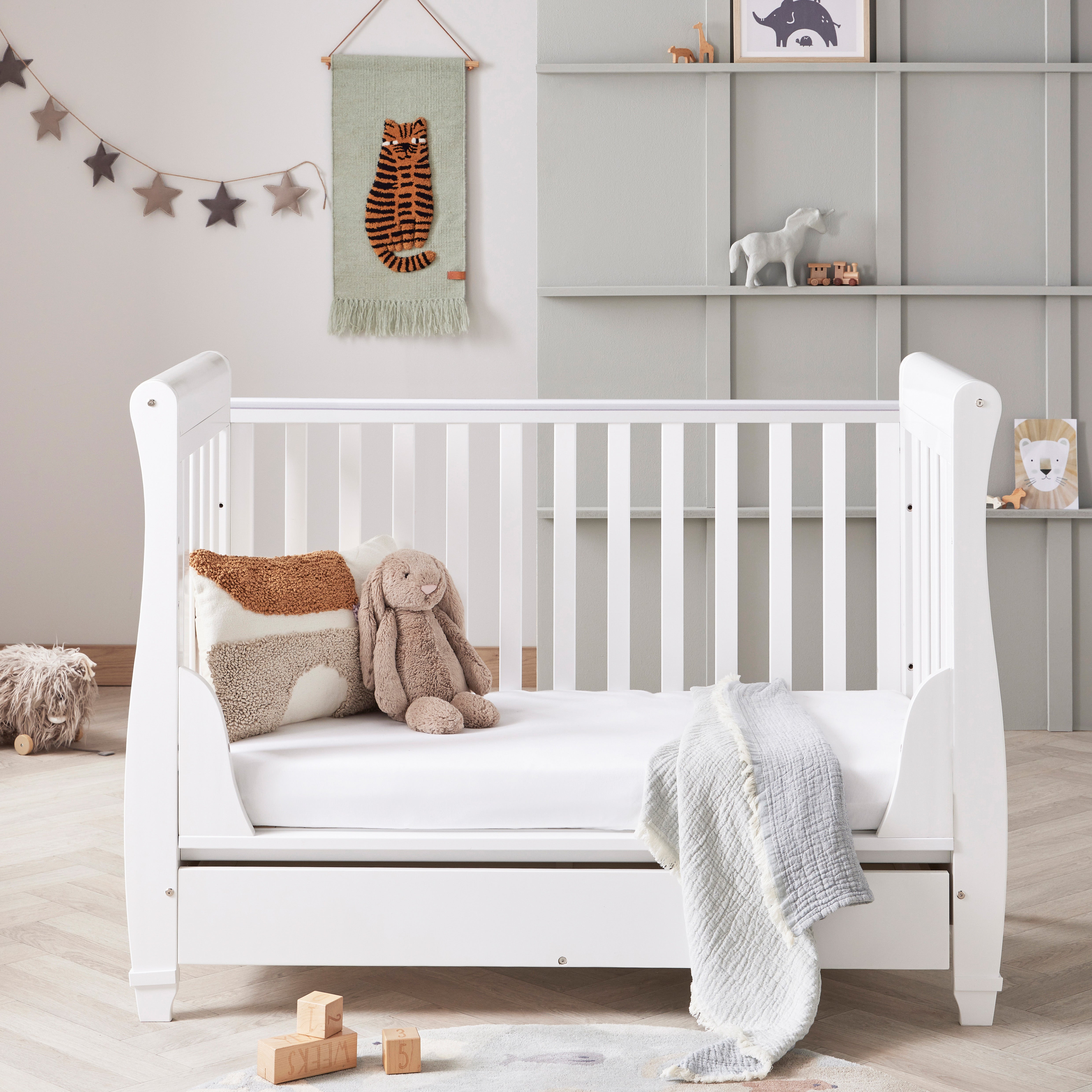 Babymore Eva Sleigh Cot Bed with Drawer | Dunelm