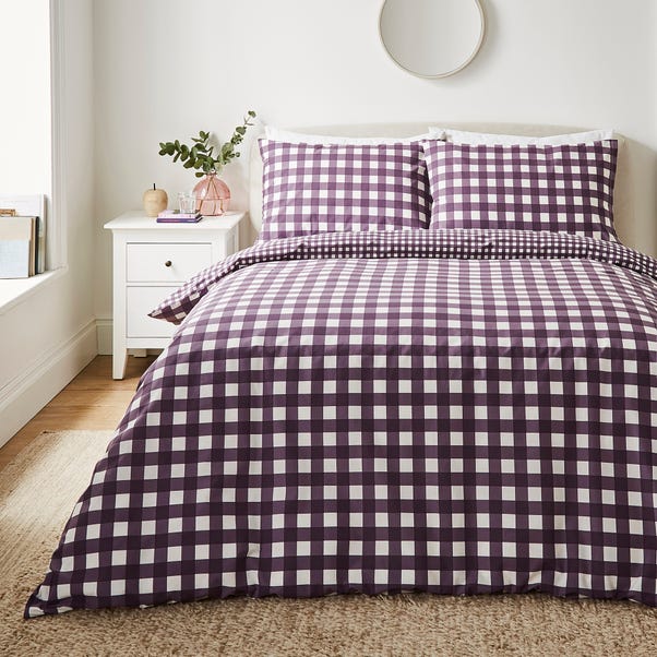 Gingham Purple Duvet Cover & Pillowcase Set image 1 of 5