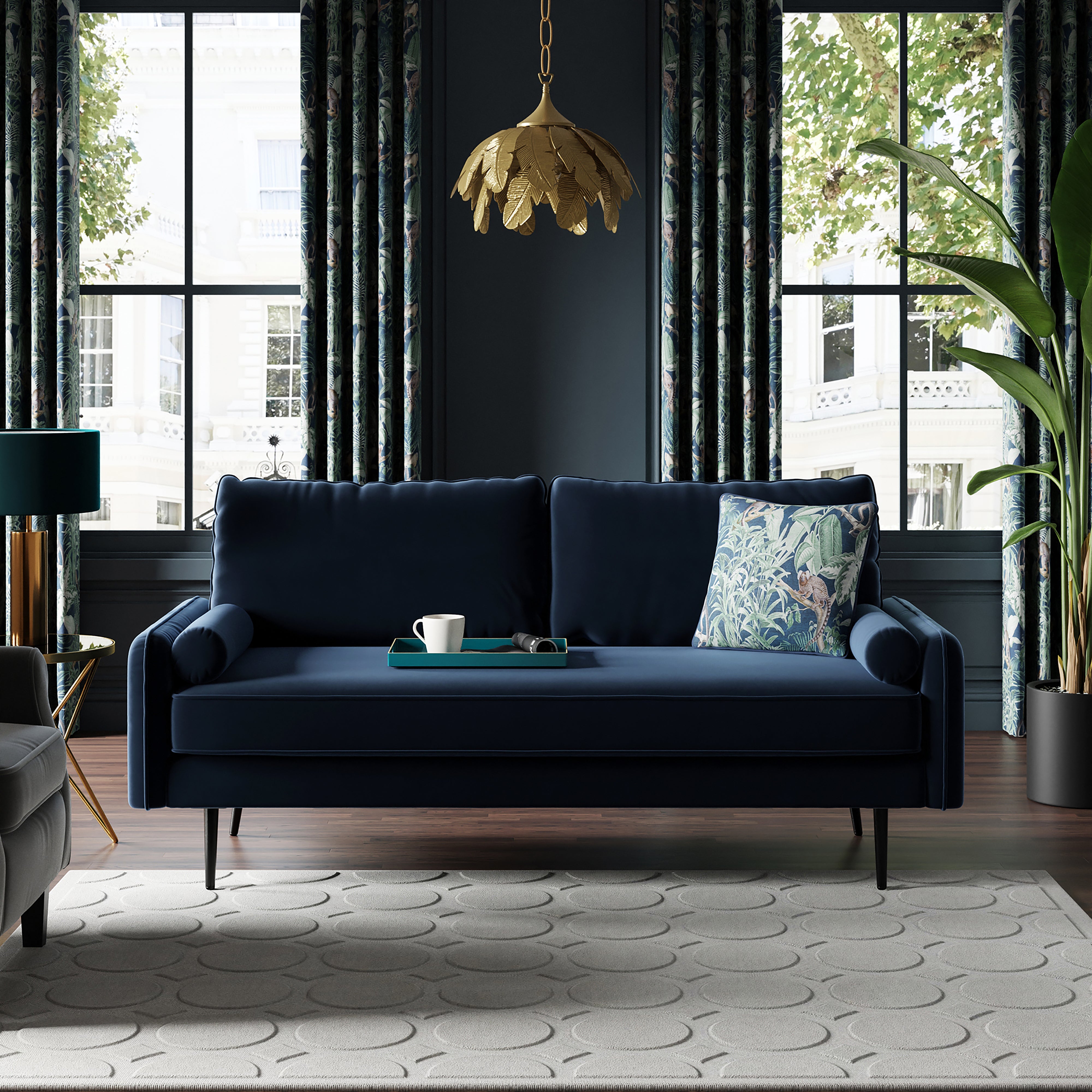 Cassie 3 Seater Velvet Sofa Navy