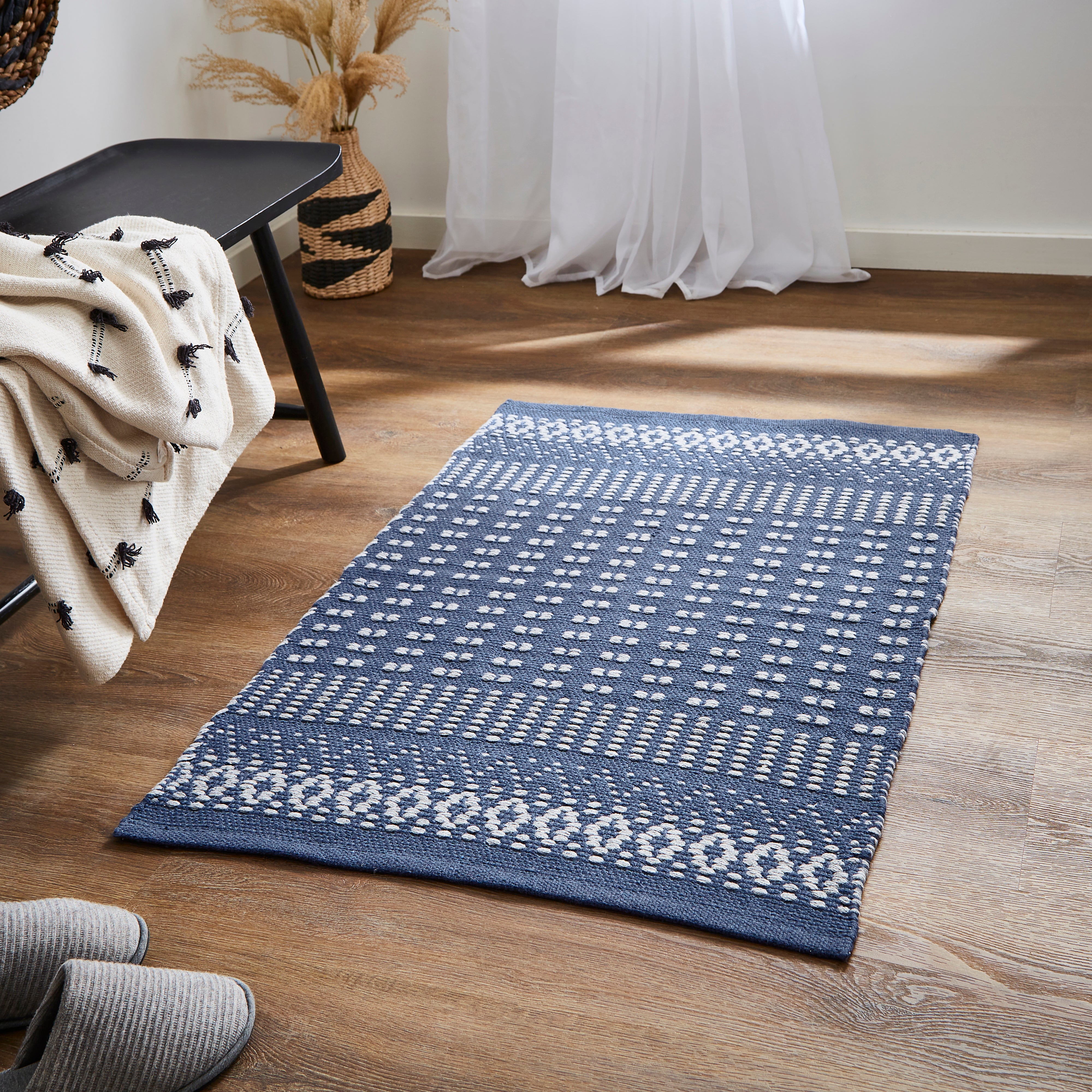 Woven Washable Rug Blue