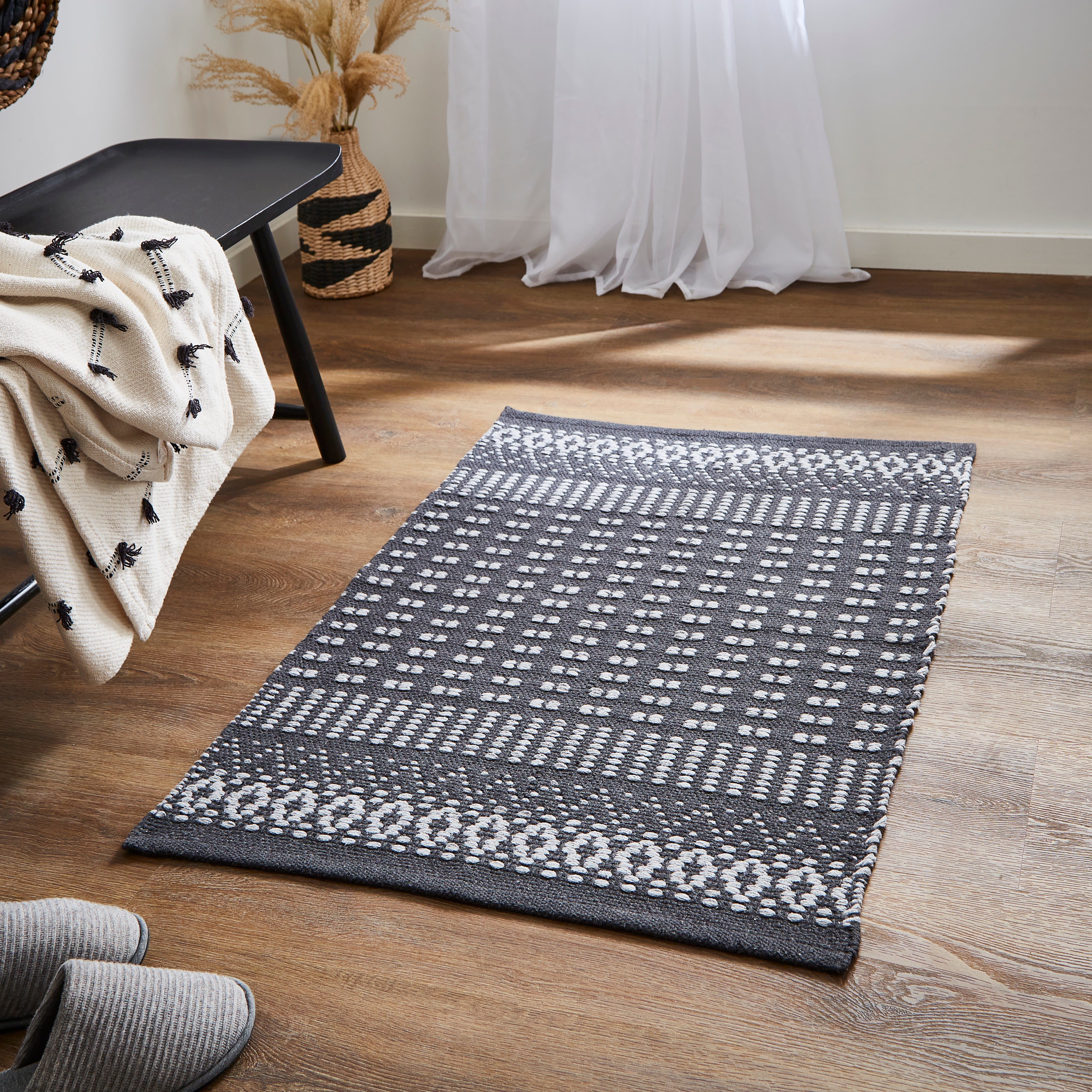 Woven Washable Rug Grey