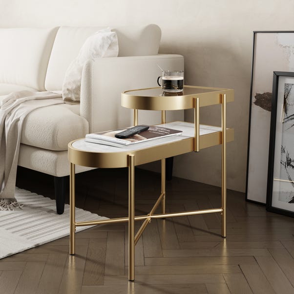 Noelle Gold Effect Faux Marble Sofa Side Table