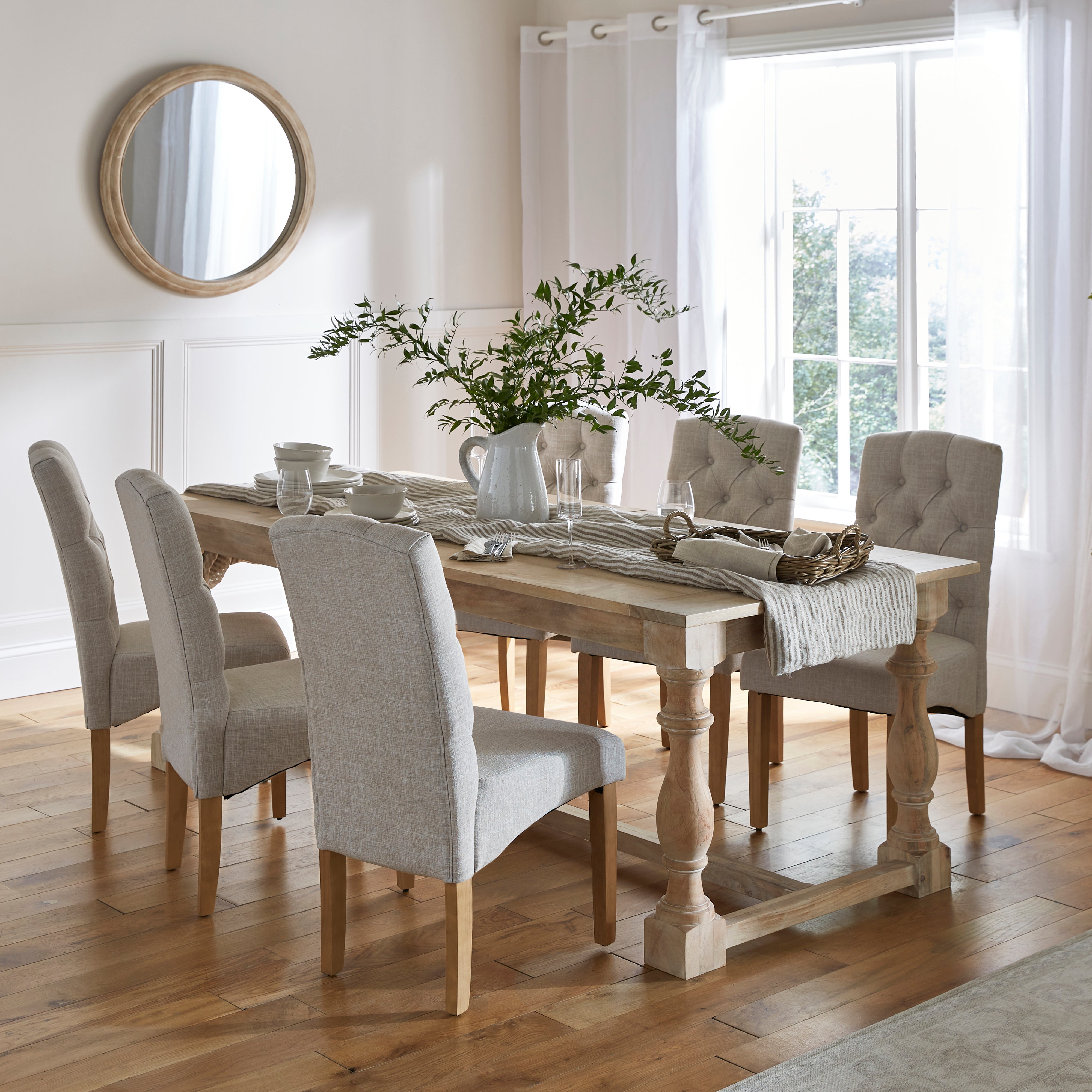 Bridget 6-8 Seater Rectangular Extendable Dining Table, Whitewash Mango Wood