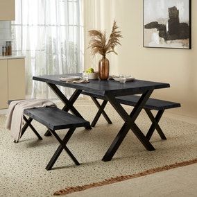 Ezra 6 Seater Rectangular Dining Table with 2 Benches