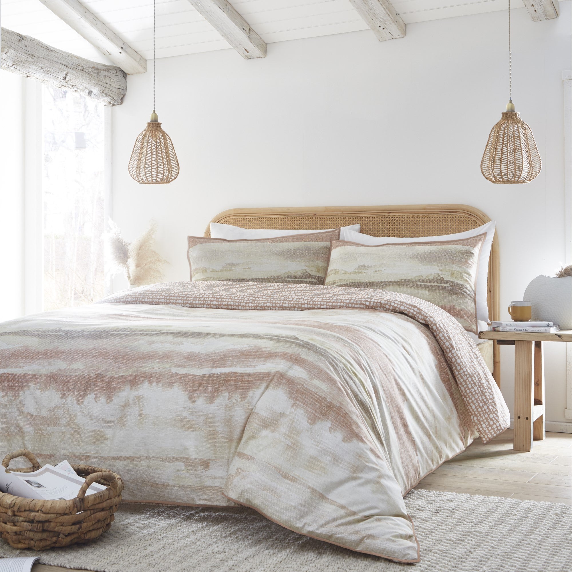 Image of Landscape Terrcotta Duvet Cover and Pillowcase Set Cream