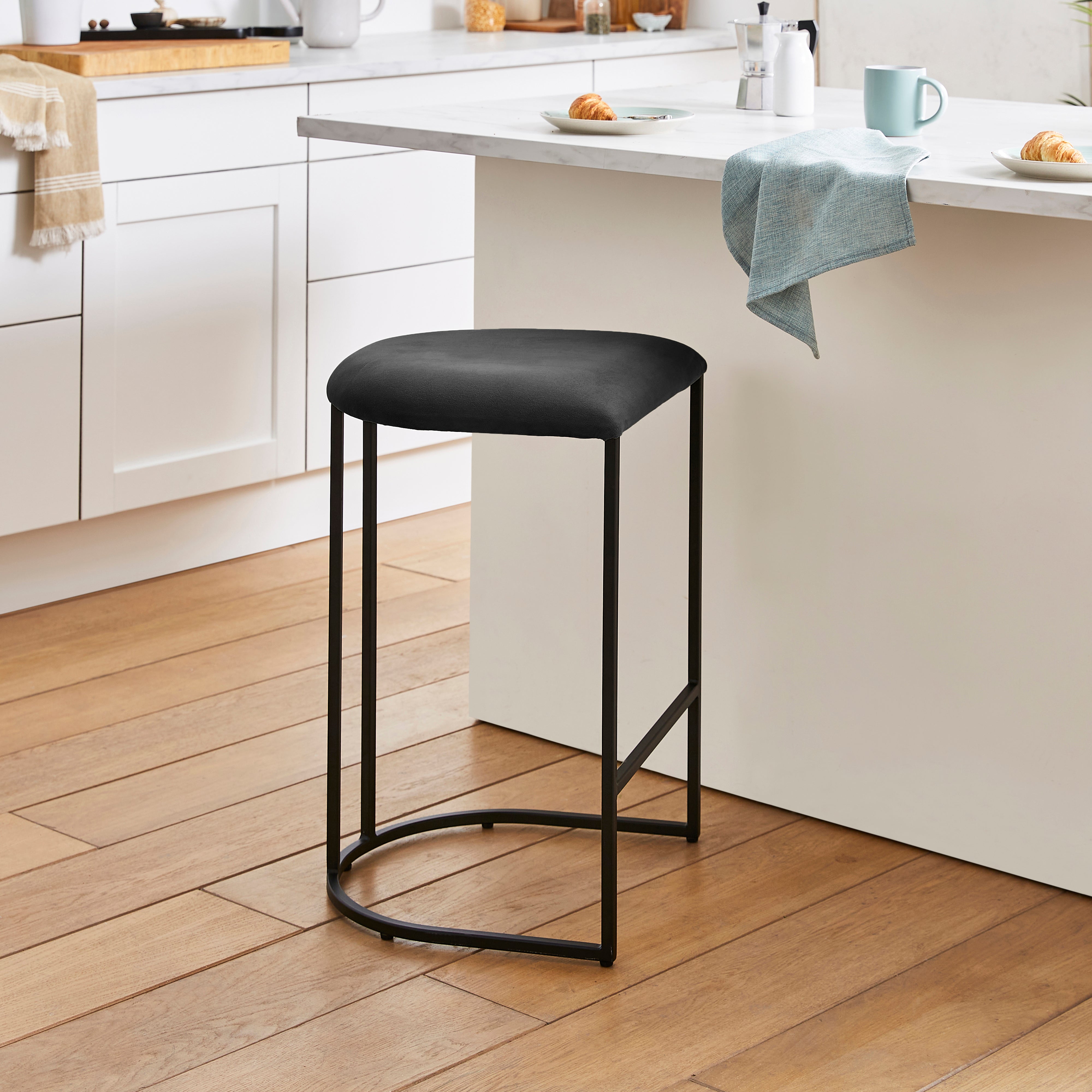 Gena Counter Height Velvet Bar Stool Black