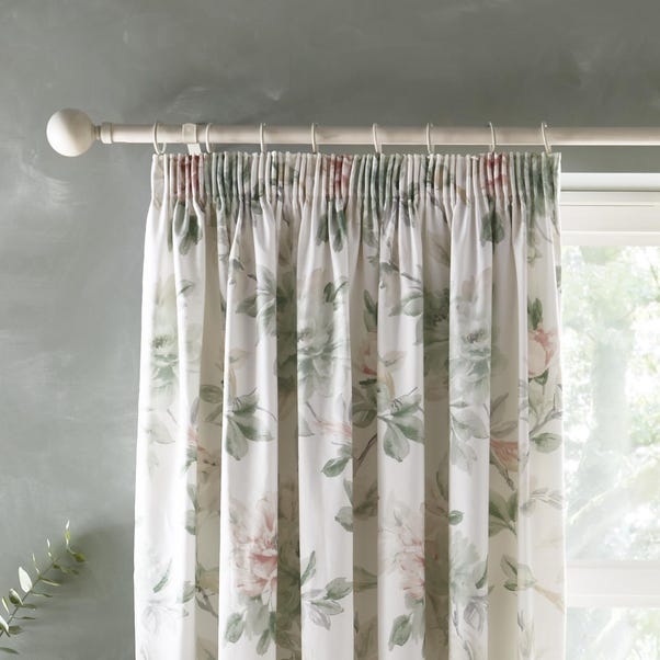 Campion Green and Coral Pencil Pleat Curtains image 1 of 4