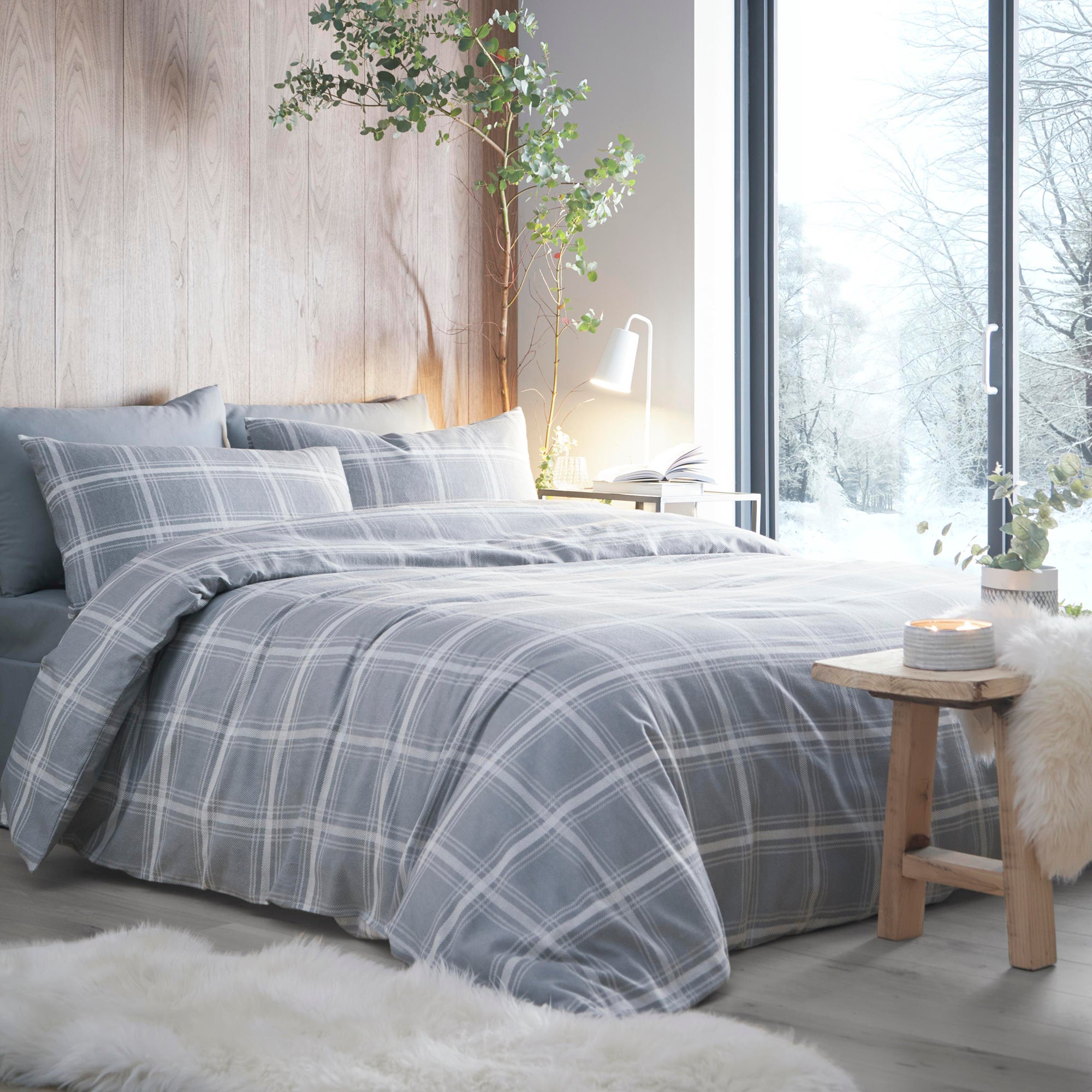 Aviemore Checked Duvet Cover And Pillowcase Set Silver Silver