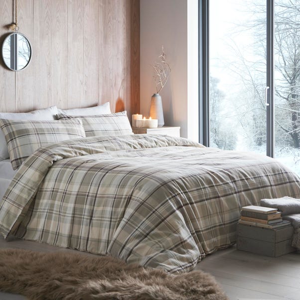 Applecross Checked Natural Duvet Cover and Pillowcase Set image 1 of 4