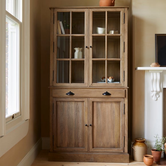 Wood and glass deals dresser