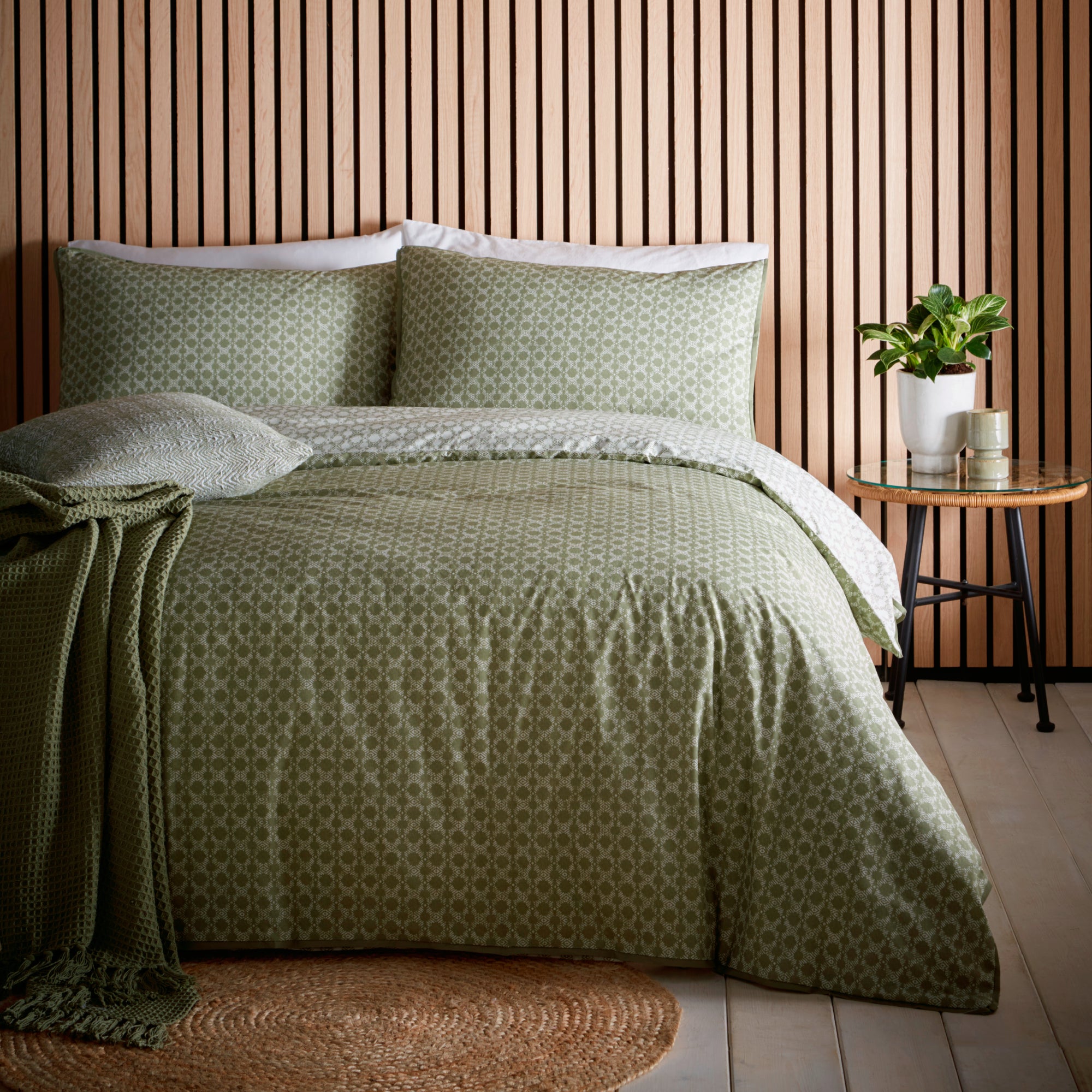 Orson Geometric Duvet Cover And Pillowcase Set Khaki Green Green