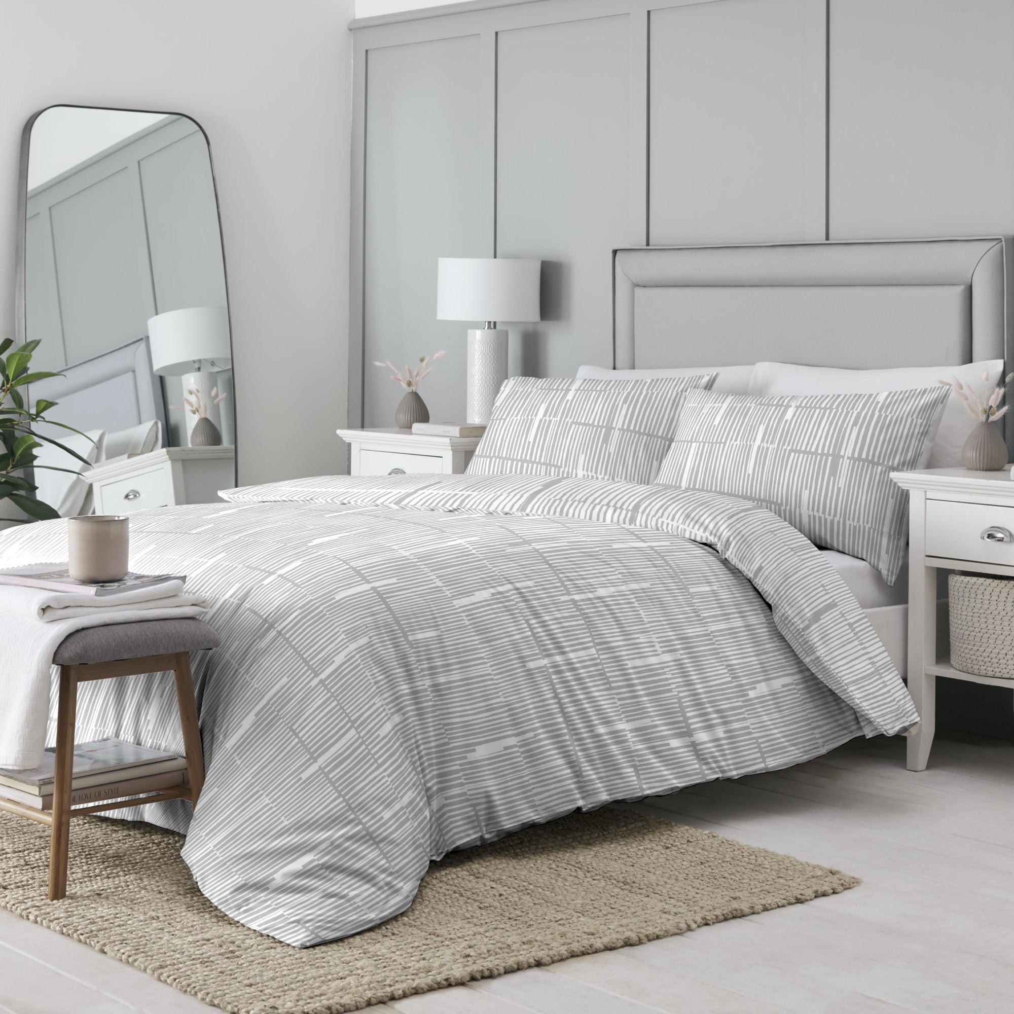 Linear Grey Duvet Cover And Pillowcase Set Grey