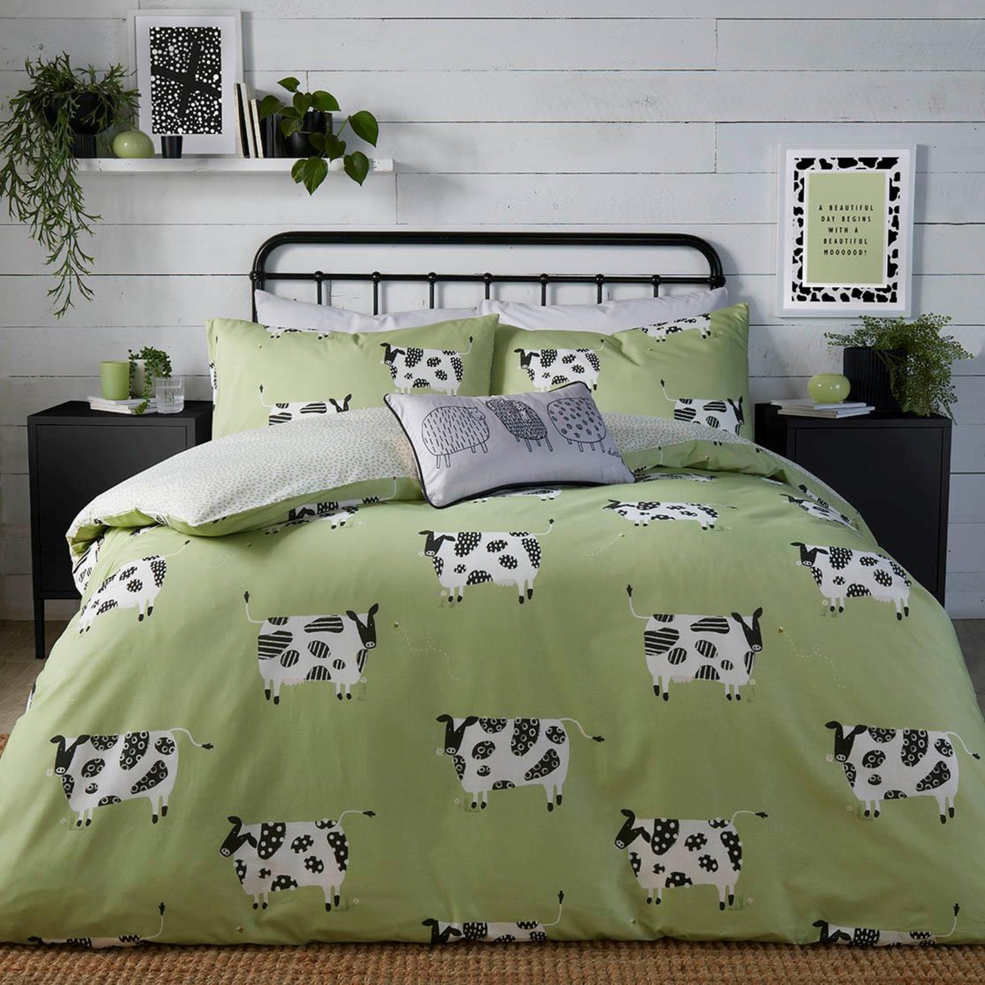 Daisy Cow Green Duvet Cover And Pillowcase Set Green