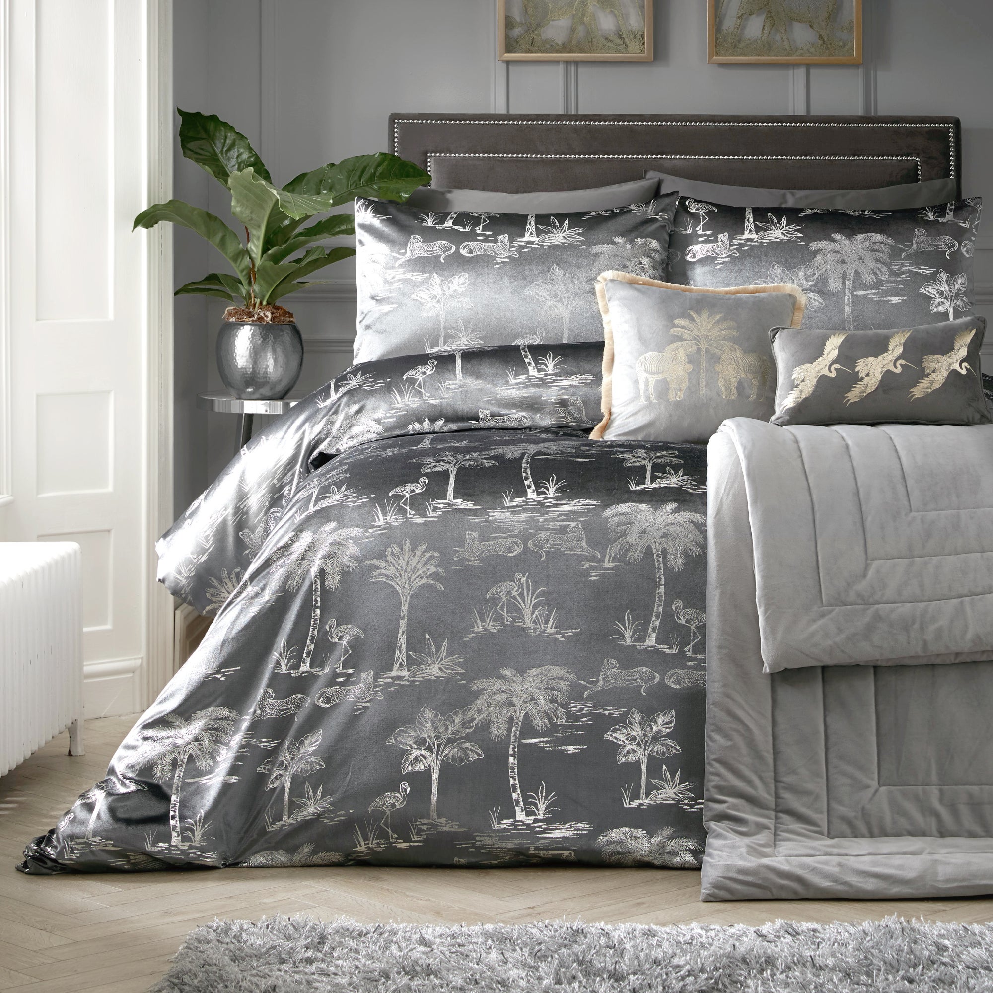 Oasis Patterened Duvet Cover And Pillowcase Set Slate Grey Grey