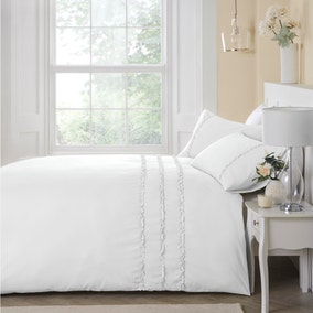 Felicia Frill Duvet Cover and Pillowcase Set White