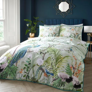 Peacock Jungle Green 100 Cotton Duvet Cover & Pillowcase Set