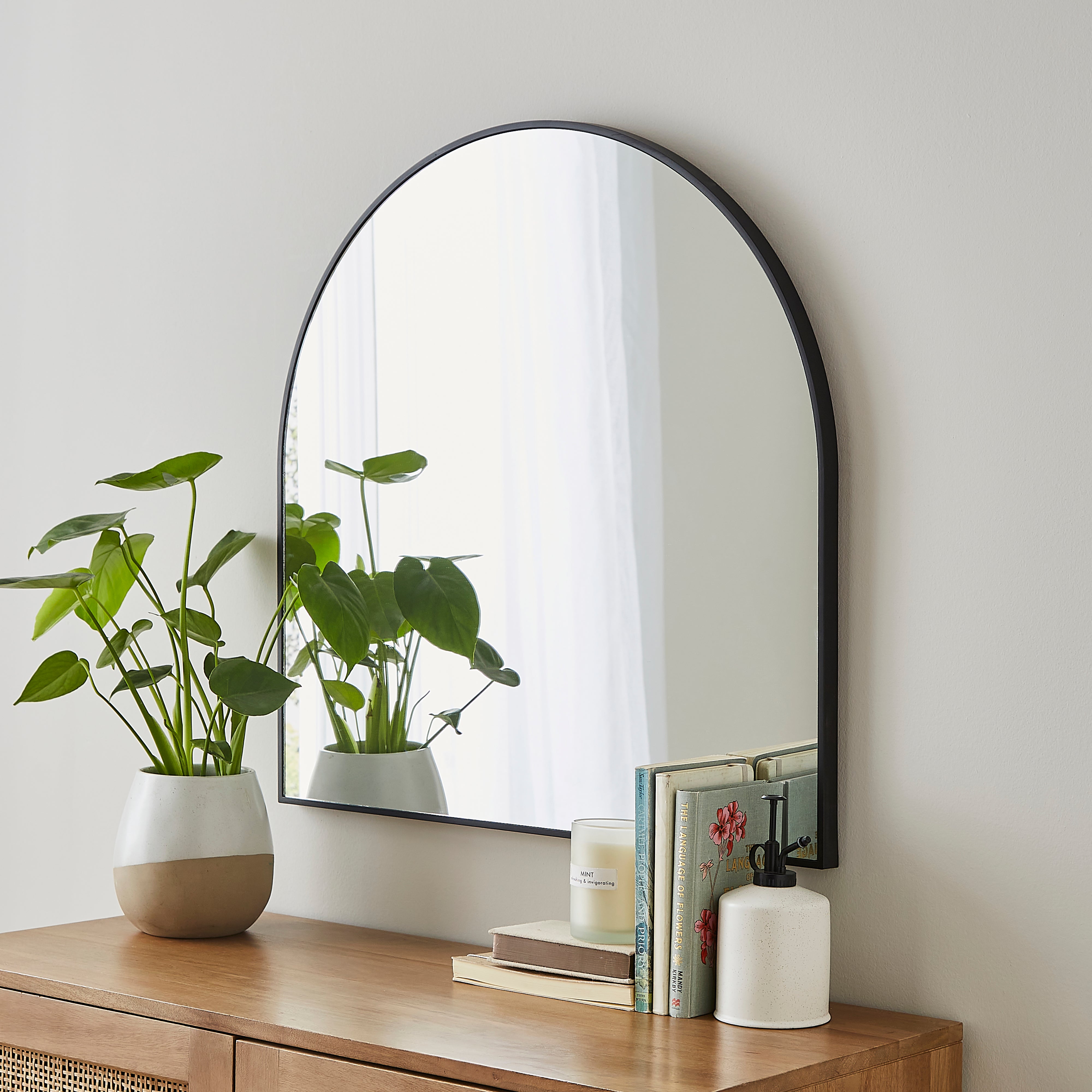 Essentials Arched Overmantel Wall Mirror Black