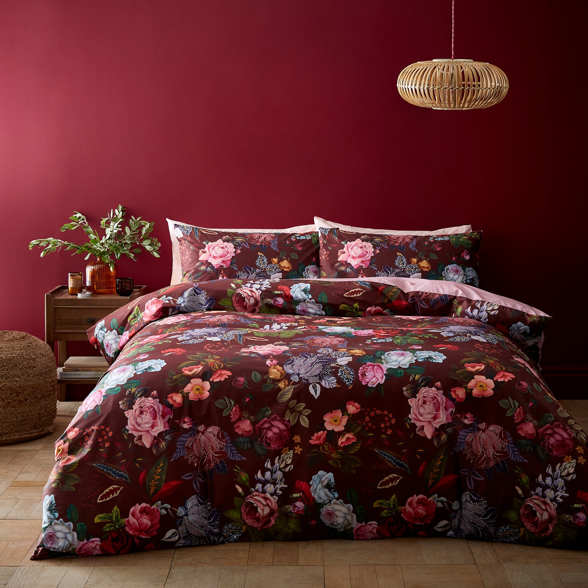 Twilight Bloom Duvet Cover Pillowcase Set Pinkgreen