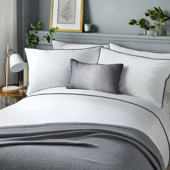 Serene Pom Pom Duvet Cover And Pillowcase Set Grey