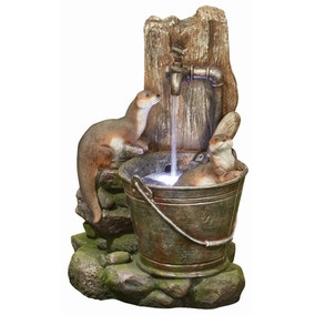 Easy Fountain Distinctive Playful Otters Water Fountain with LEDs